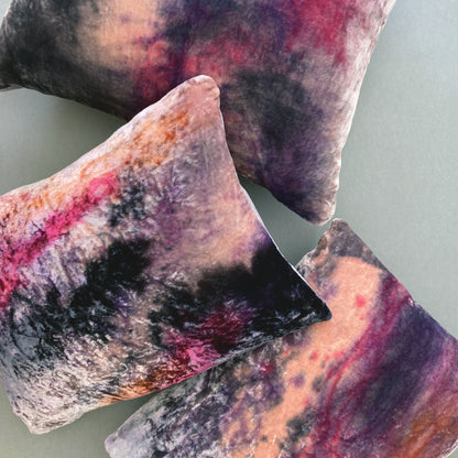 Hand Painted Silk Velvet Pillow, Abstract No.2, Pink Lilac & Navy