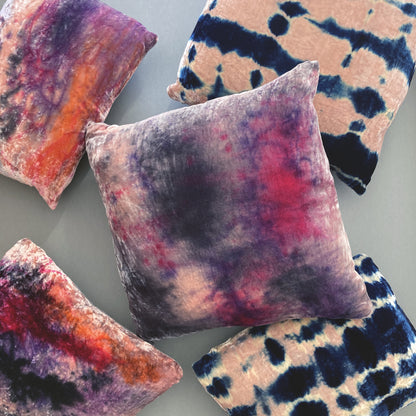 Hand Painted Silk Velvet Pillow, Abstract No.3, Pink Lilac & Navy