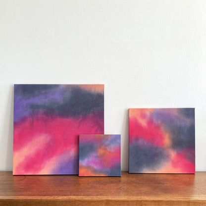 Abstract Painting in Magenta, Gray, Peach, Lilac, 10 x 10 inches