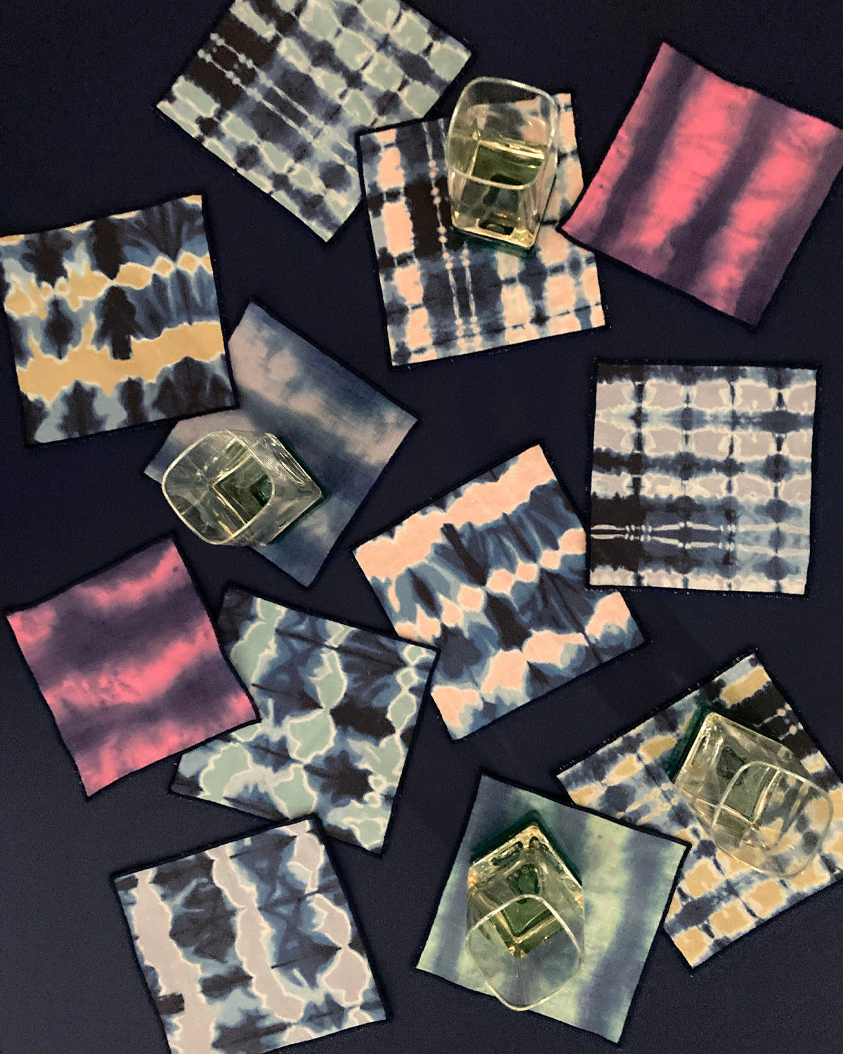 Silver & Indigo Wave Cocktail Napkins, Set of Four
