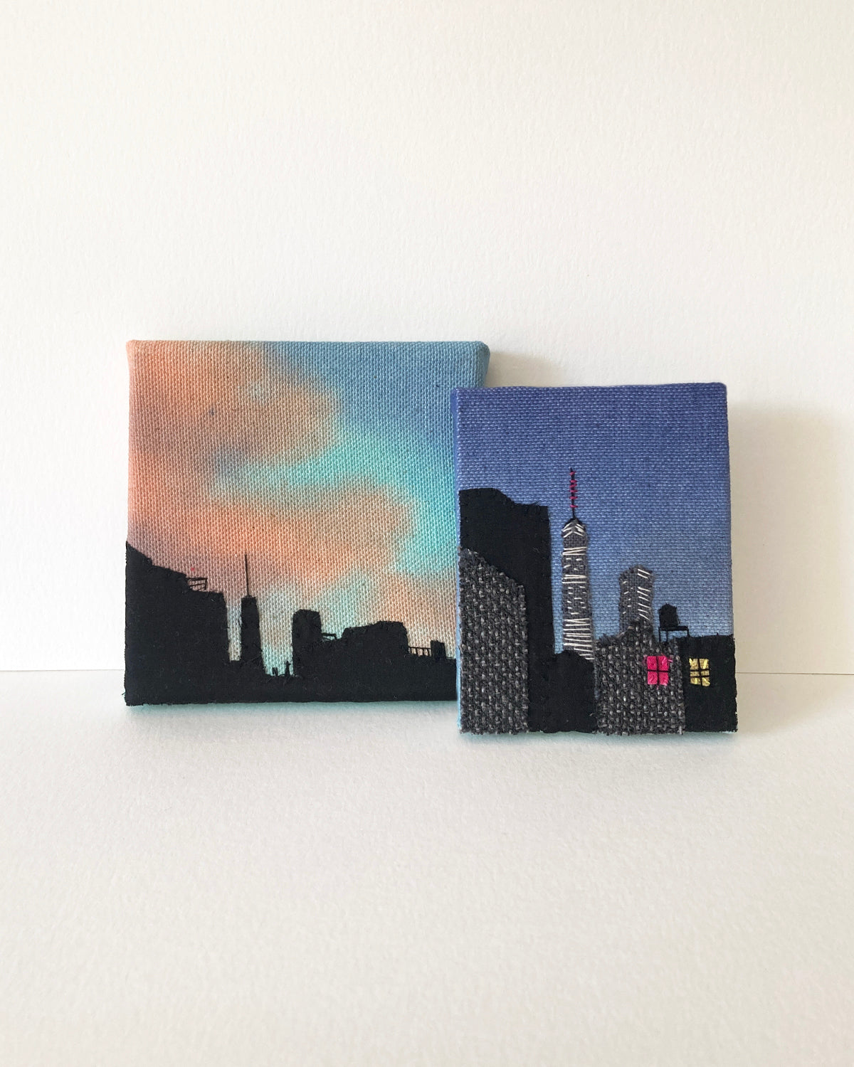 PRE-ORDER Golden Hour Silhouette, Hand Dyed and Embroidered Canvas, 4 x 4 inches