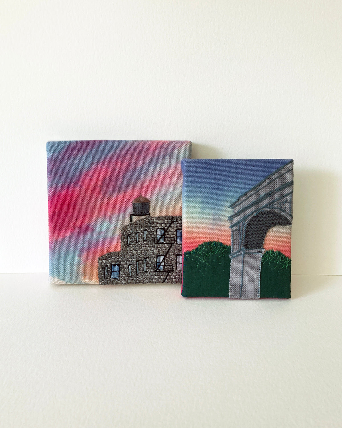 PRE-ORDER Washington Square Park, Hand Dyed and Embroidered Canvas, 2.75 x 3.5 inches