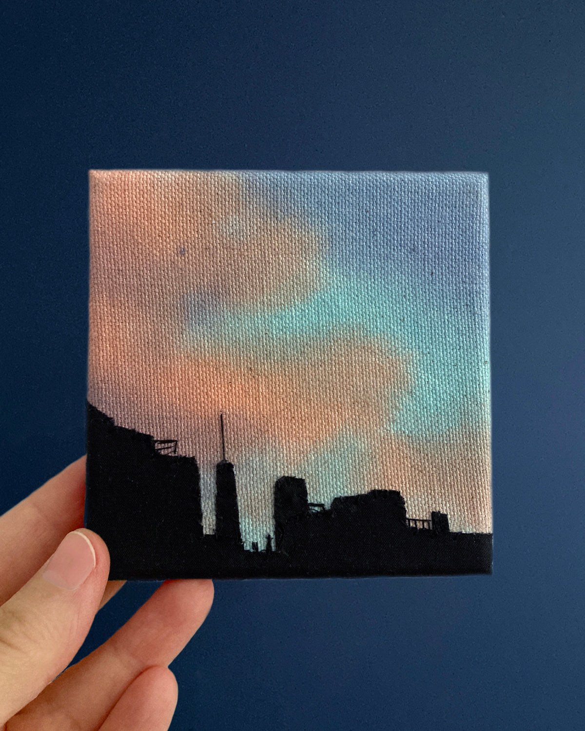 PRE-ORDER Golden Hour Silhouette, Hand Dyed and Embroidered Canvas, 4 x 4 inches
