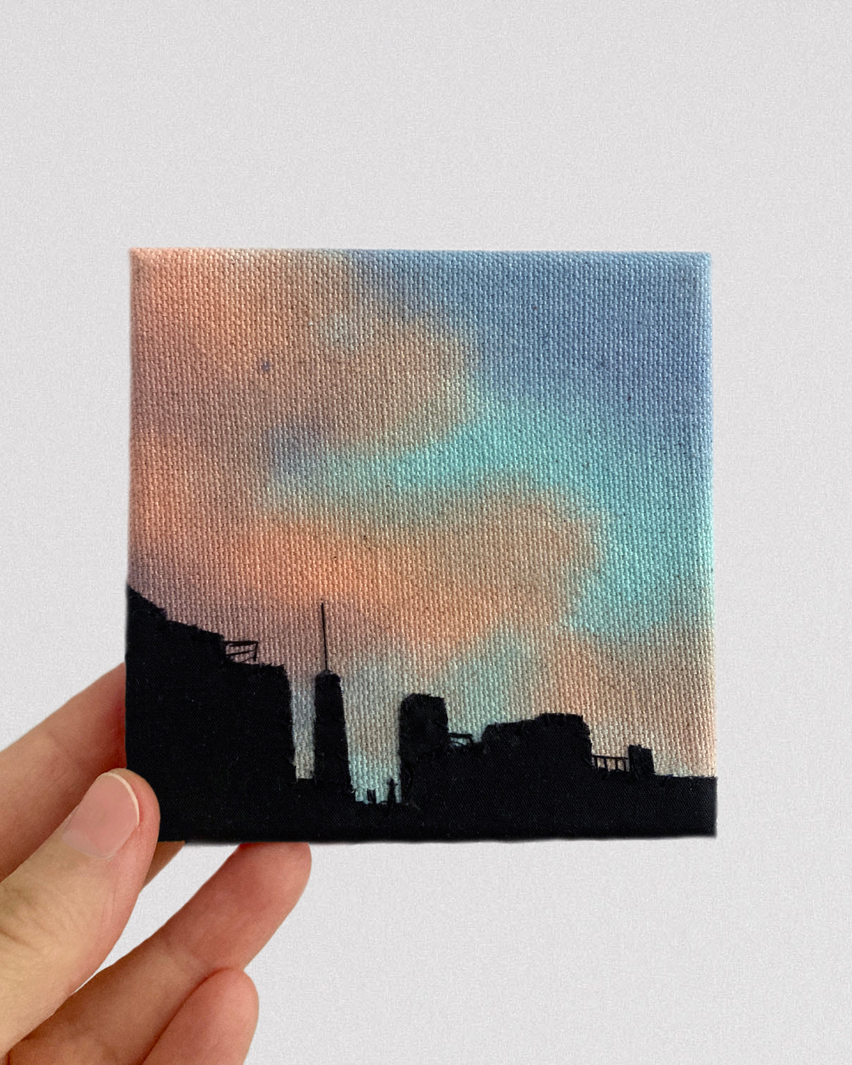 PRE-ORDER Golden Hour Silhouette, Hand Dyed and Embroidered Canvas, 4 x 4 inches