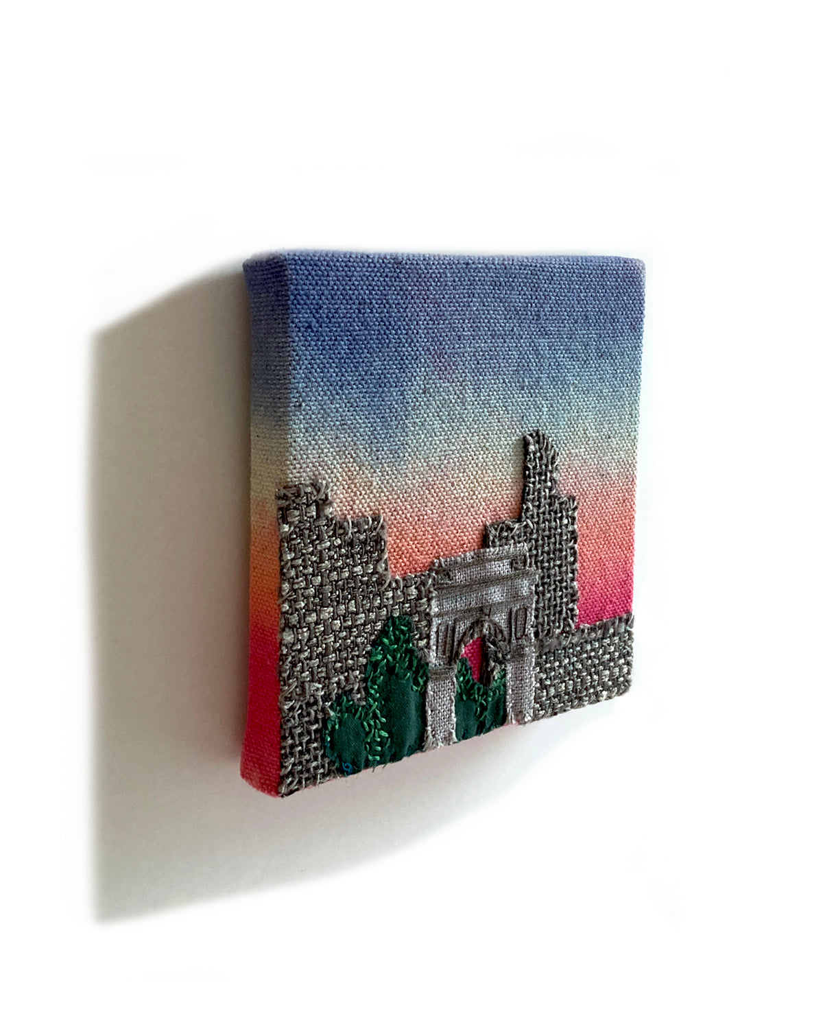 Washington Square Park No 2, Hand Dyed and Embroidered Canvas, 4 x 4 inches