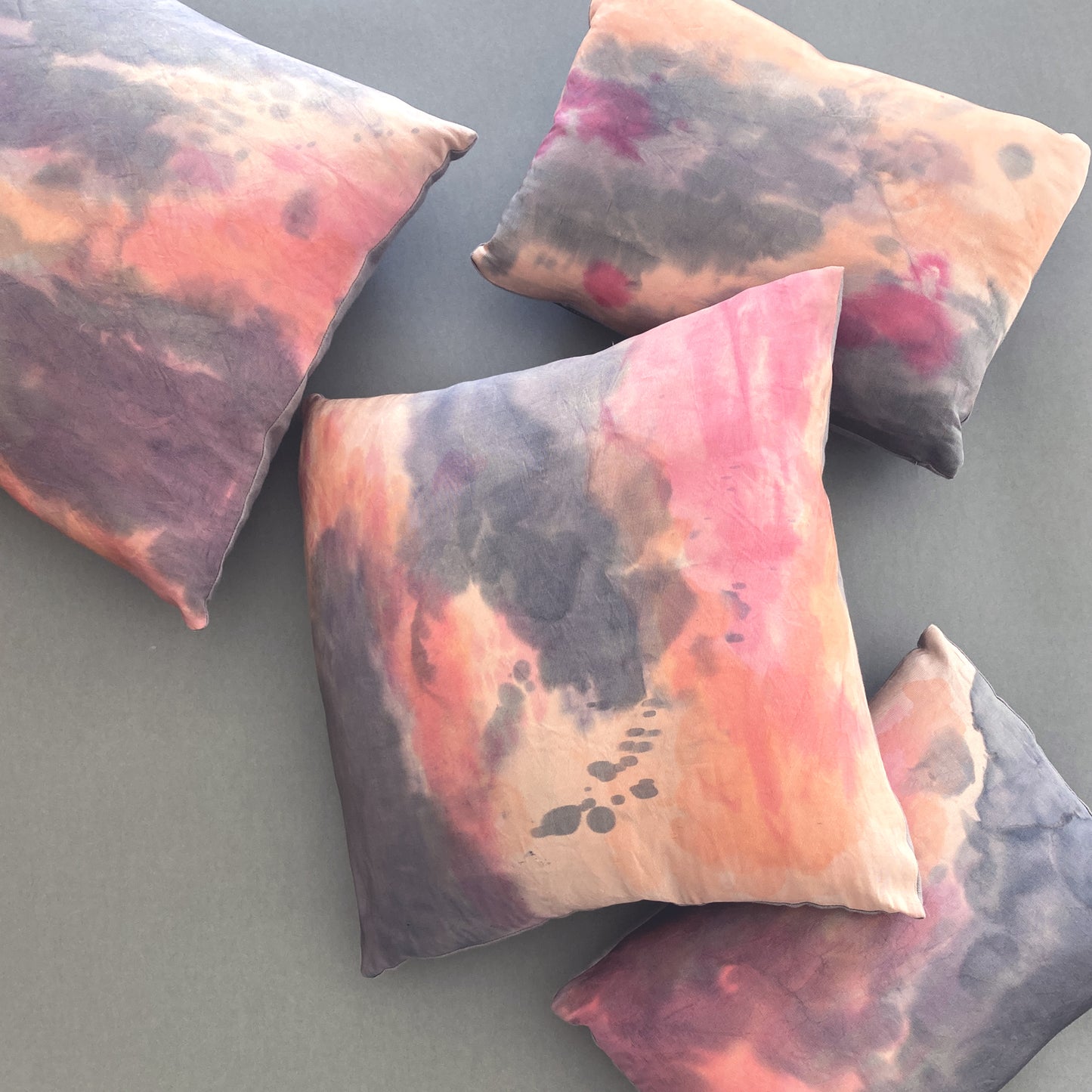 Hand Painted Silk Pillow, Abstract No.8, Peach Pink & Navy