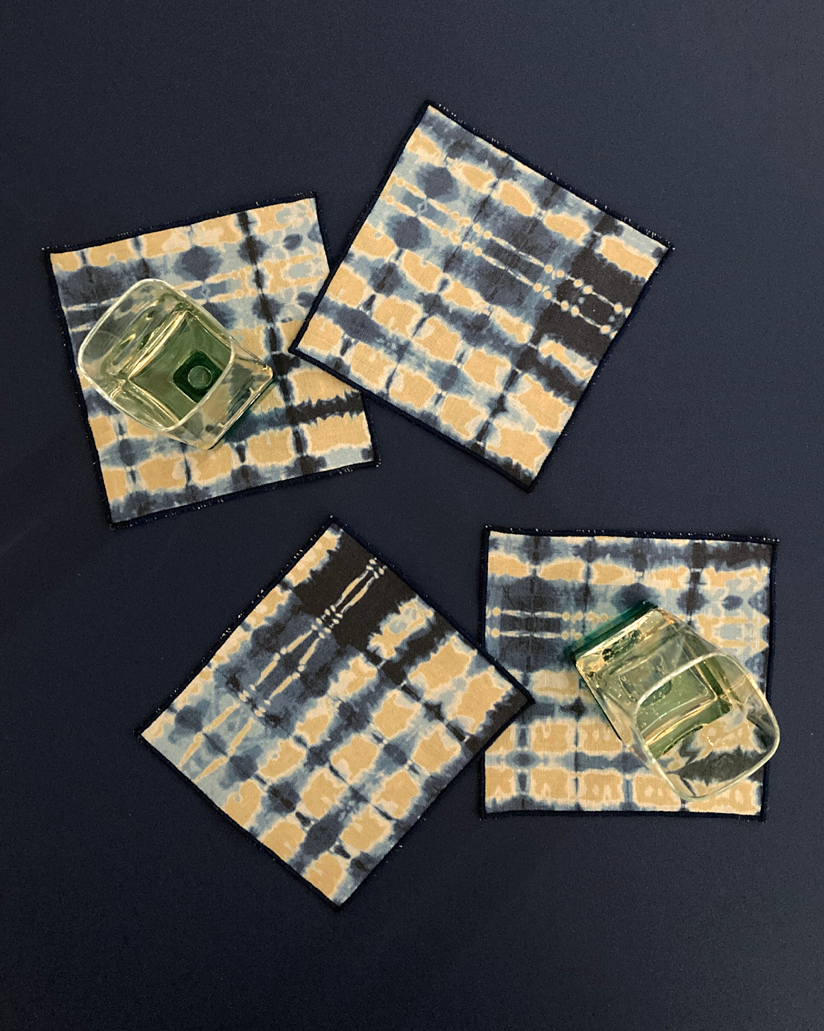 Gold & Indigo Ripple Cocktail Napkins, Set of Four
