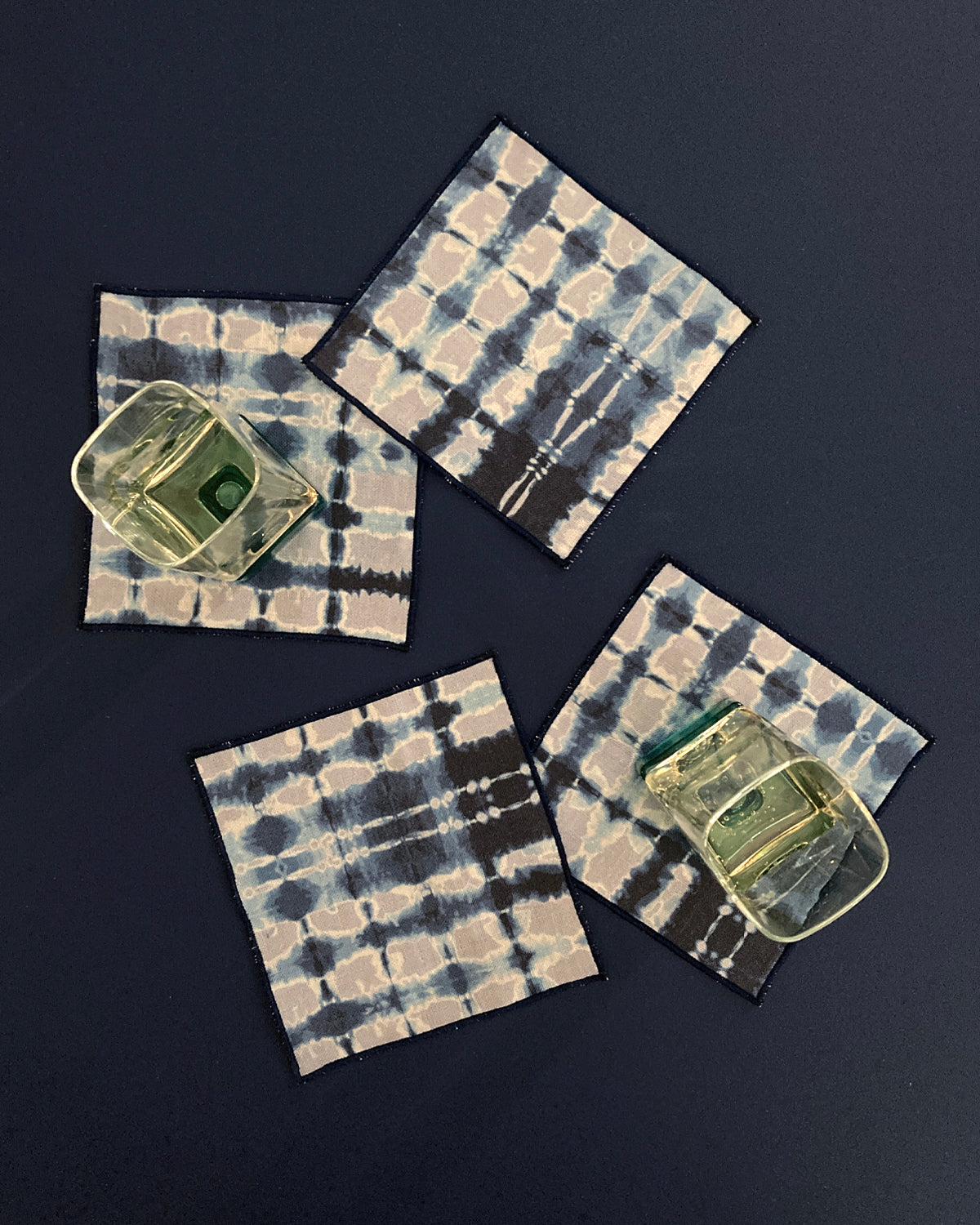Silver & Indigo Ripple Cocktail Napkins, Set of Four