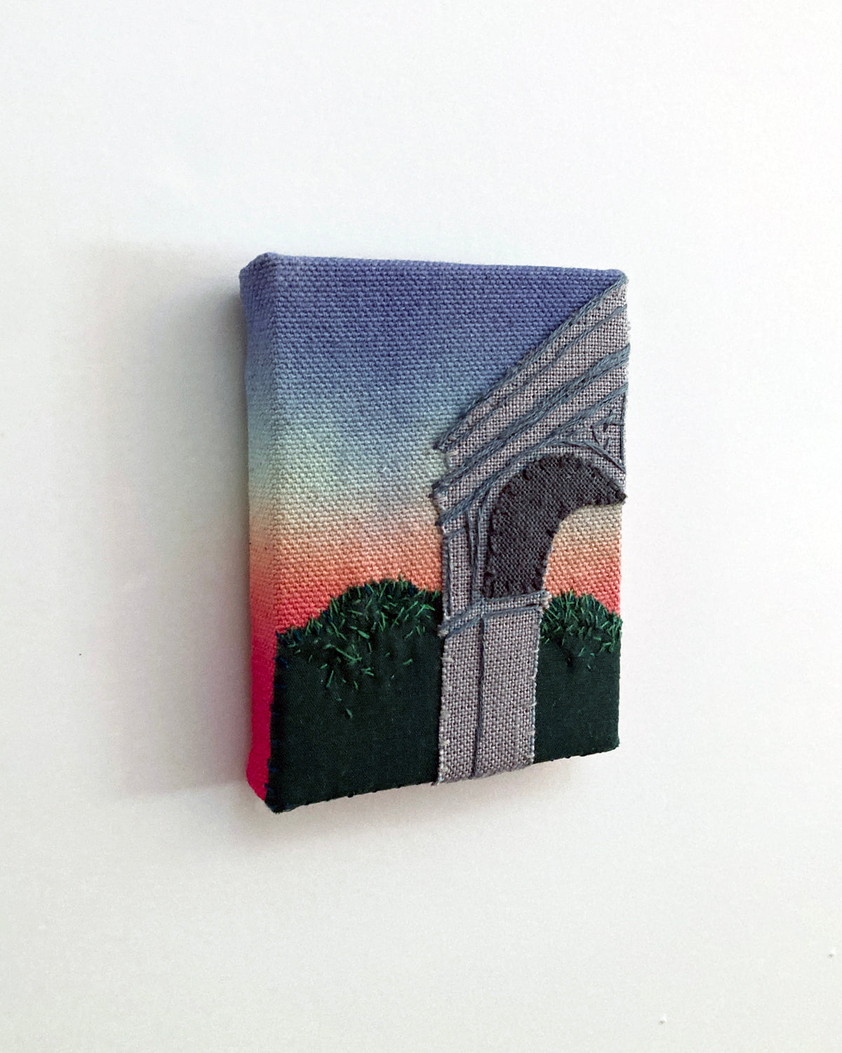 Washington Square Park, Hand Dyed and Embroidered Canvas, 2.75 x 3.5 inches