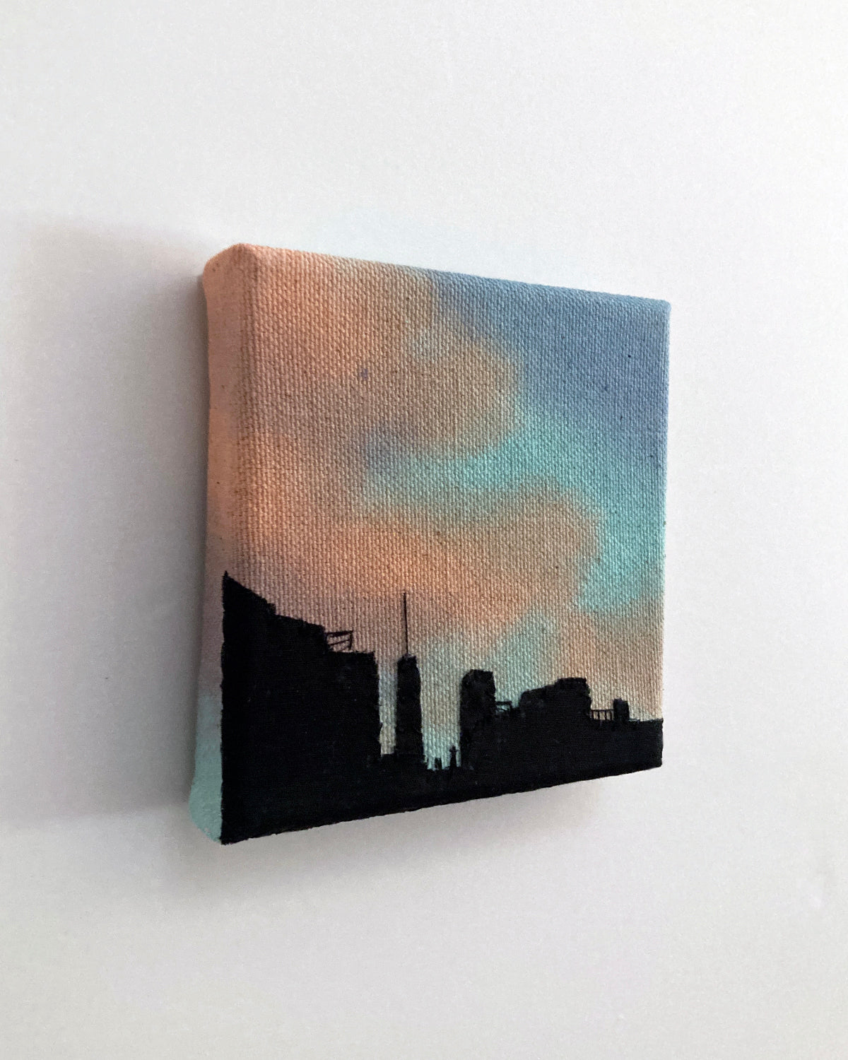 Golden Hour Silhouette, Hand Dyed and Embroidered Canvas, 4 x 4 inches