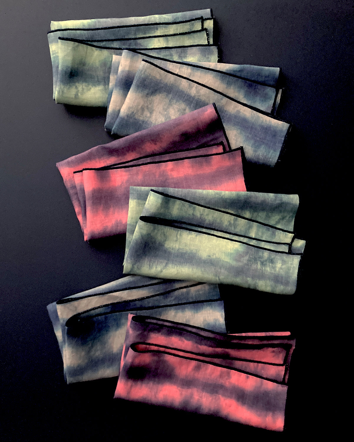Hand Painted Jade & Indigo Striped Napkins, Set of Four