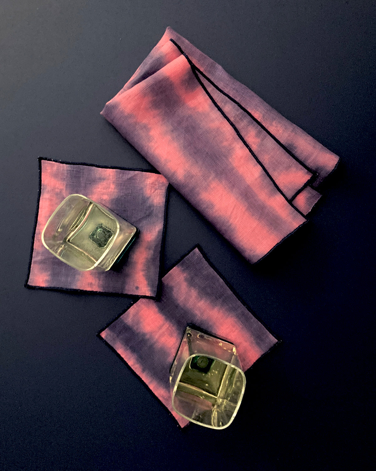 Hand Painted Fuchsia & Indigo Striped Napkins, Set of Four
