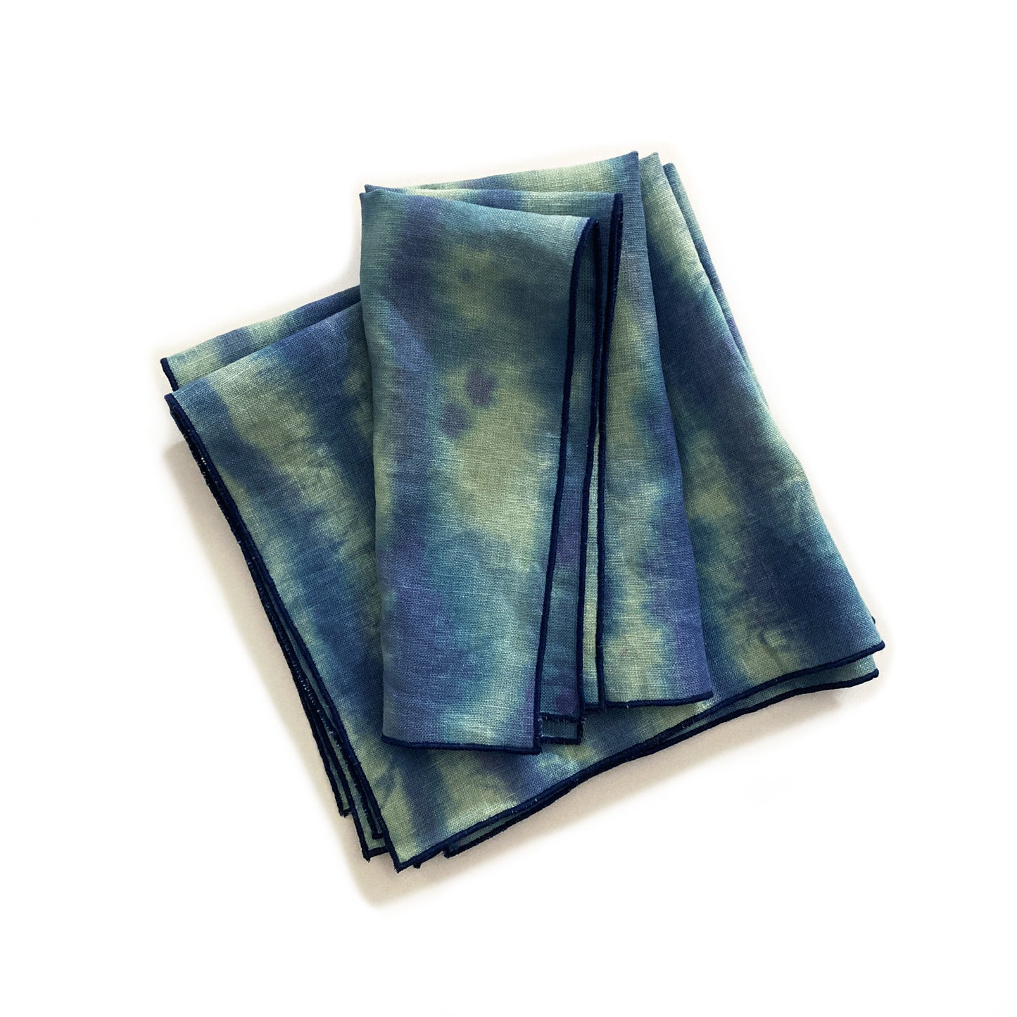Hand Painted Jade & Indigo Striped Napkins, Set of Four