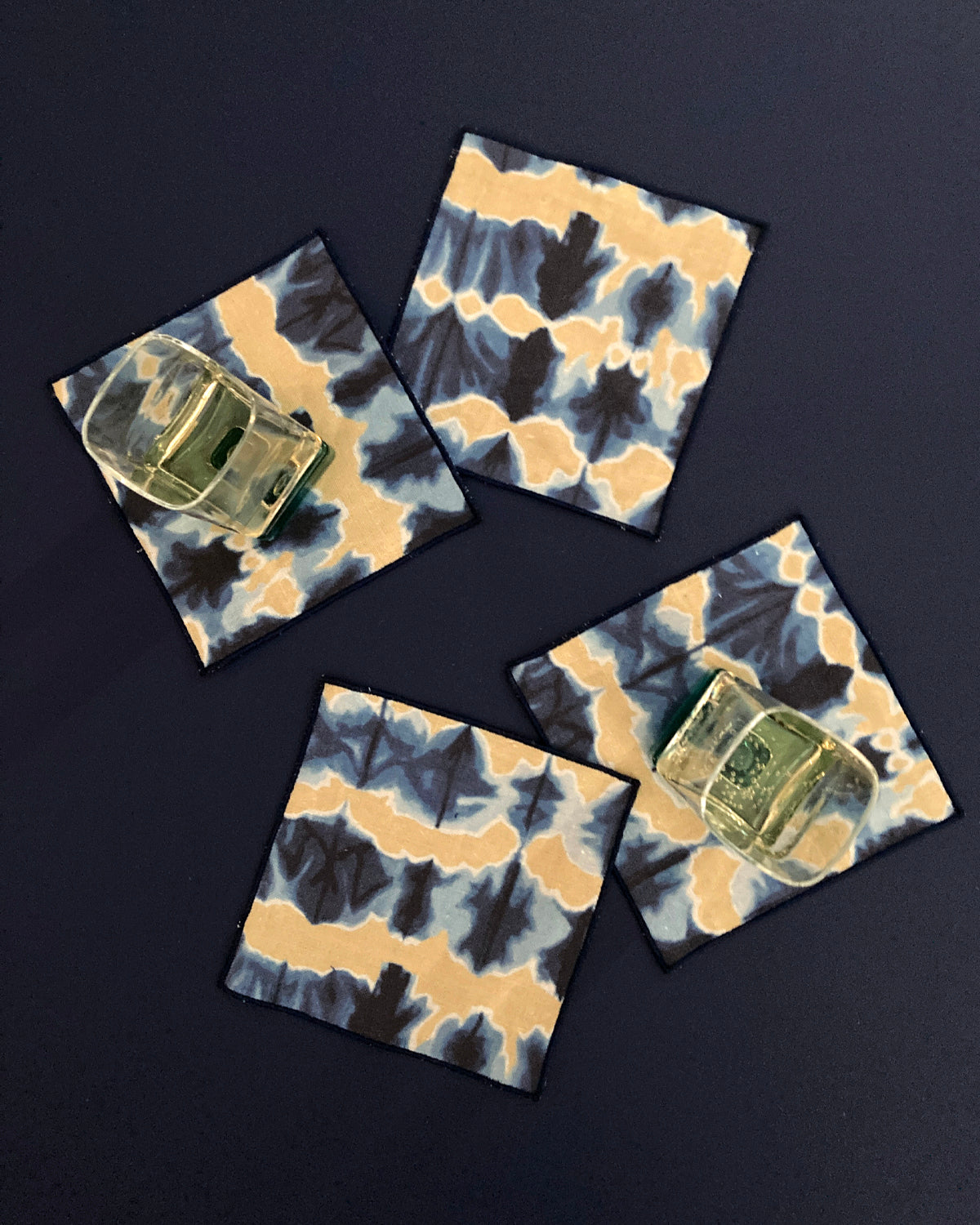 Gold & Indigo Wave Cocktail Napkins, Set of Four