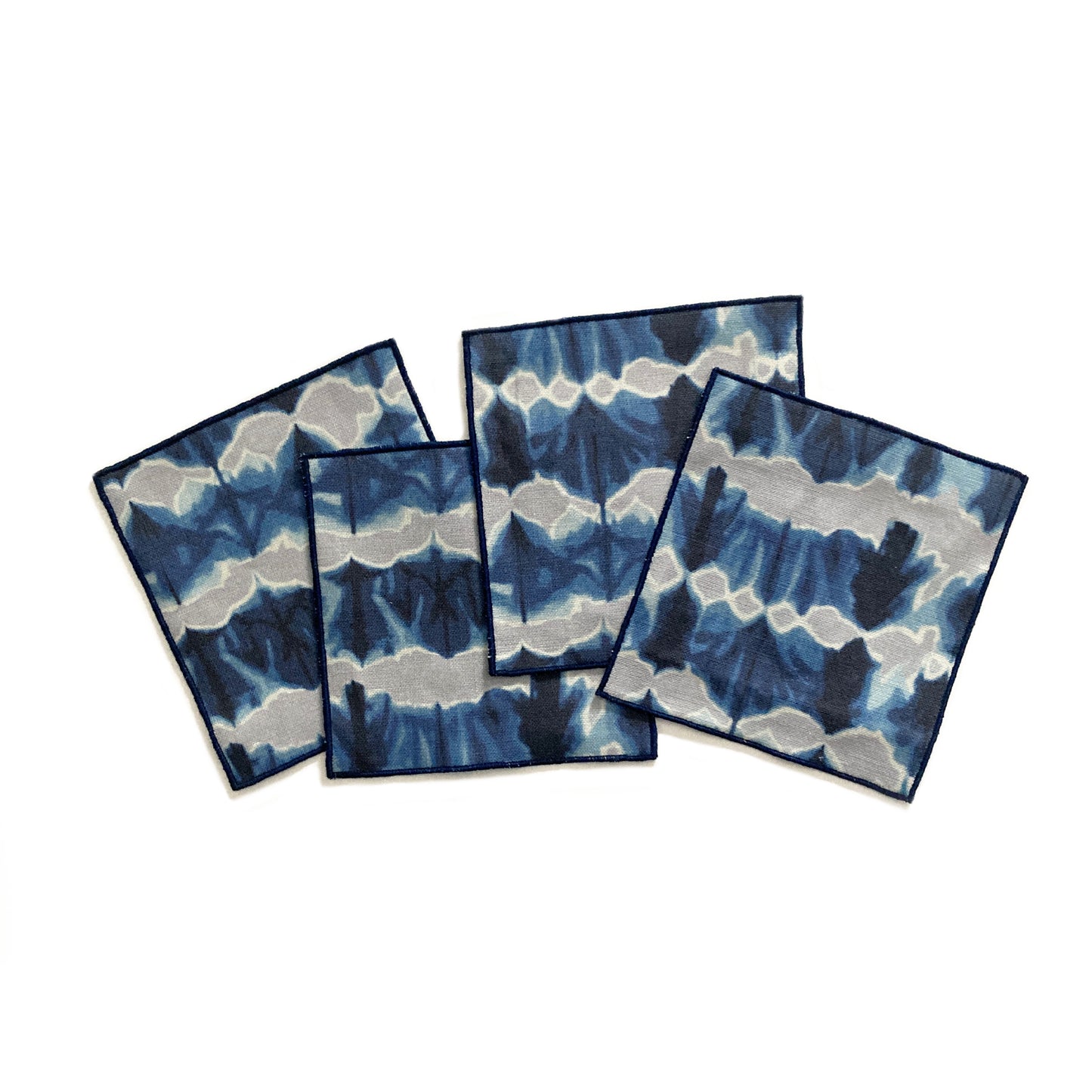 Silver & Indigo Wave Cocktail Napkins, Set of Four
