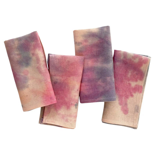 Hand Painted Linen Napkins, Rose Pink & Navy, Set of Four