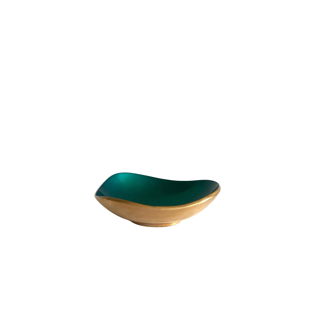 Midcentury Petite Green Enameled Brass Bowl