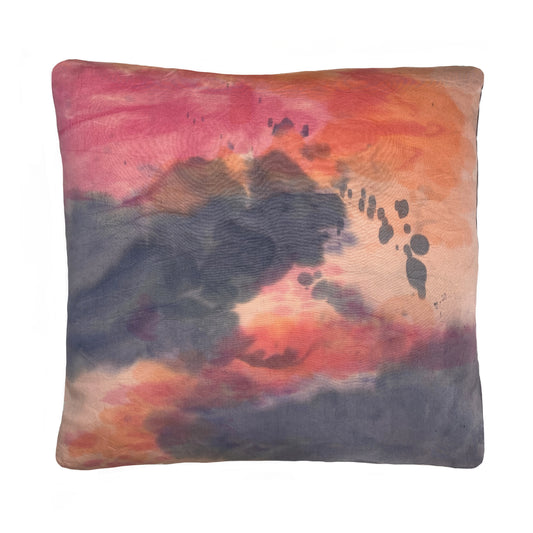Hand Painted Silk Pillow, Abstract No.5, Peach Pink & Navy
