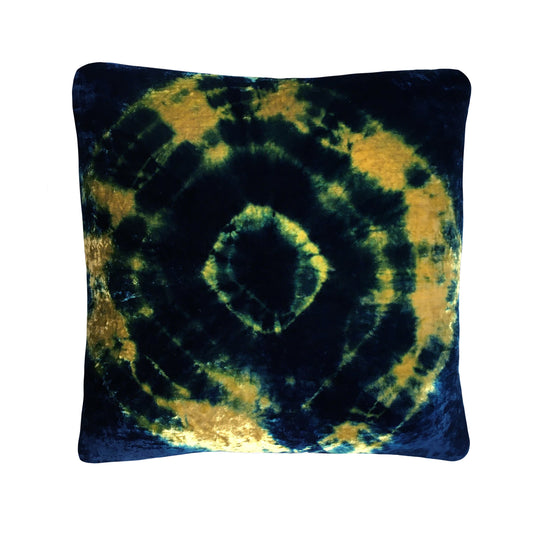 Hand Dyed Silk Velvet Pillow, Gold & Indigo Halo