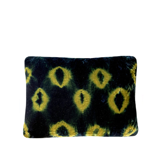 Hand Dyed Silk Velvet Pillow, Gold & Indigo Ikat
