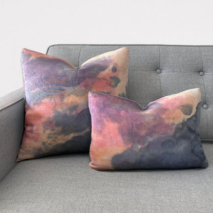 Hand Painted Silk Pillow, Abstract No.6, Peach Pink & Navy
