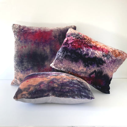 Hand Painted Silk Velvet Pillow, Abstract No.3, Pink Lilac & Navy