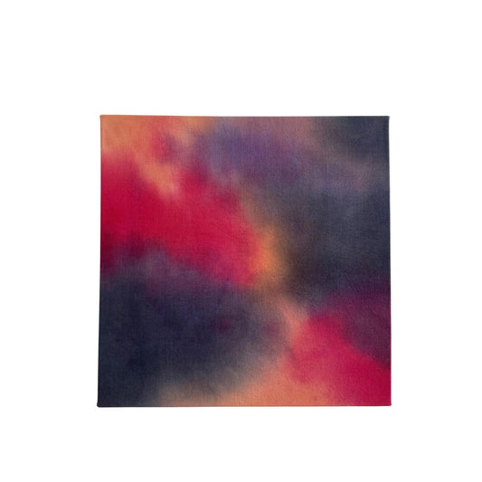 16 x 16 inch canvas painted in a cloud pattern with shades of pink, peach and gray.