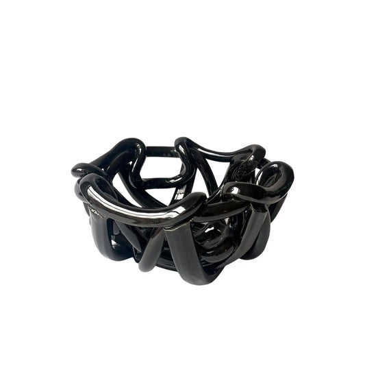 Postmodern Black Ceramic Braided Woven Abstract Centerpiece Bowl