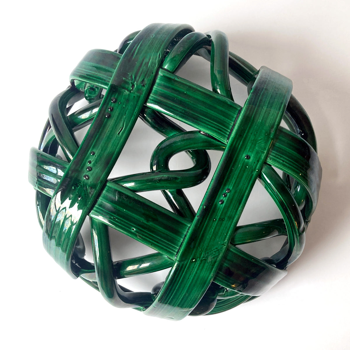 Postmodern Green Ceramic Braided Woven Abstract Centerpiece Bowl