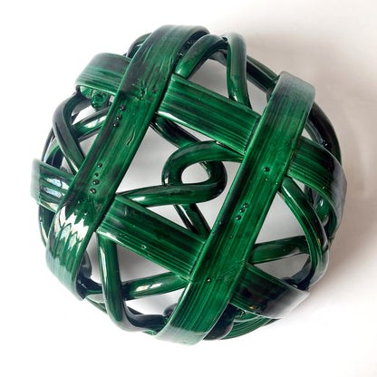Postmodern Green Ceramic Braided Woven Abstract Centerpiece Bowl