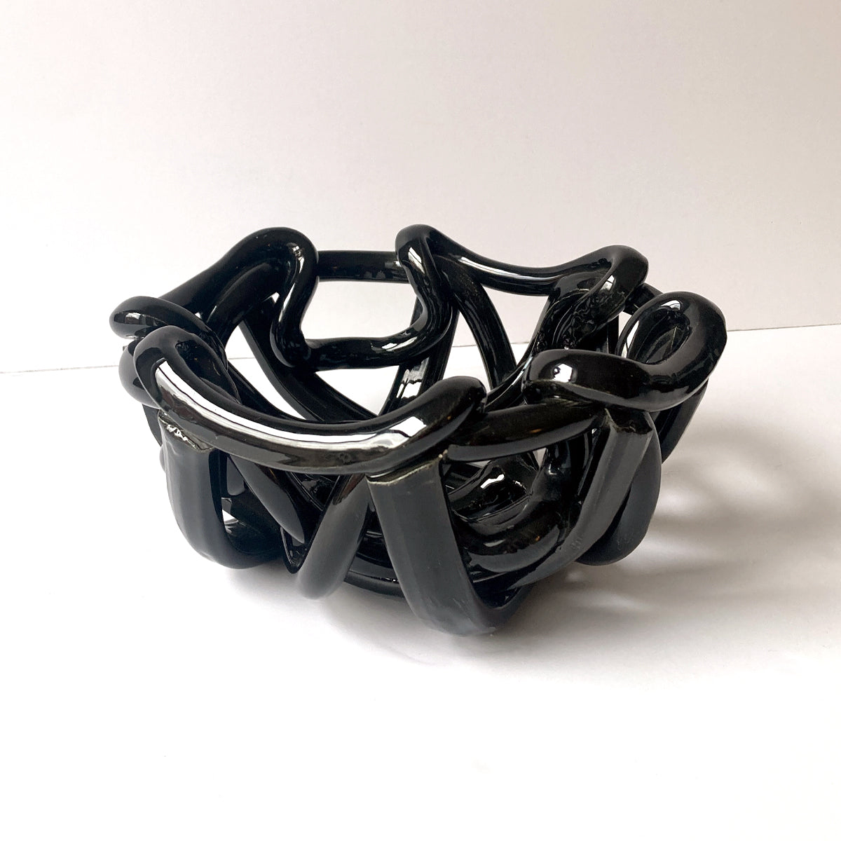 Postmodern Black Ceramic Braided Woven Abstract Centerpiece Bowl