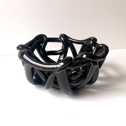 Postmodern Black Ceramic Braided Woven Abstract Centerpiece Bowl