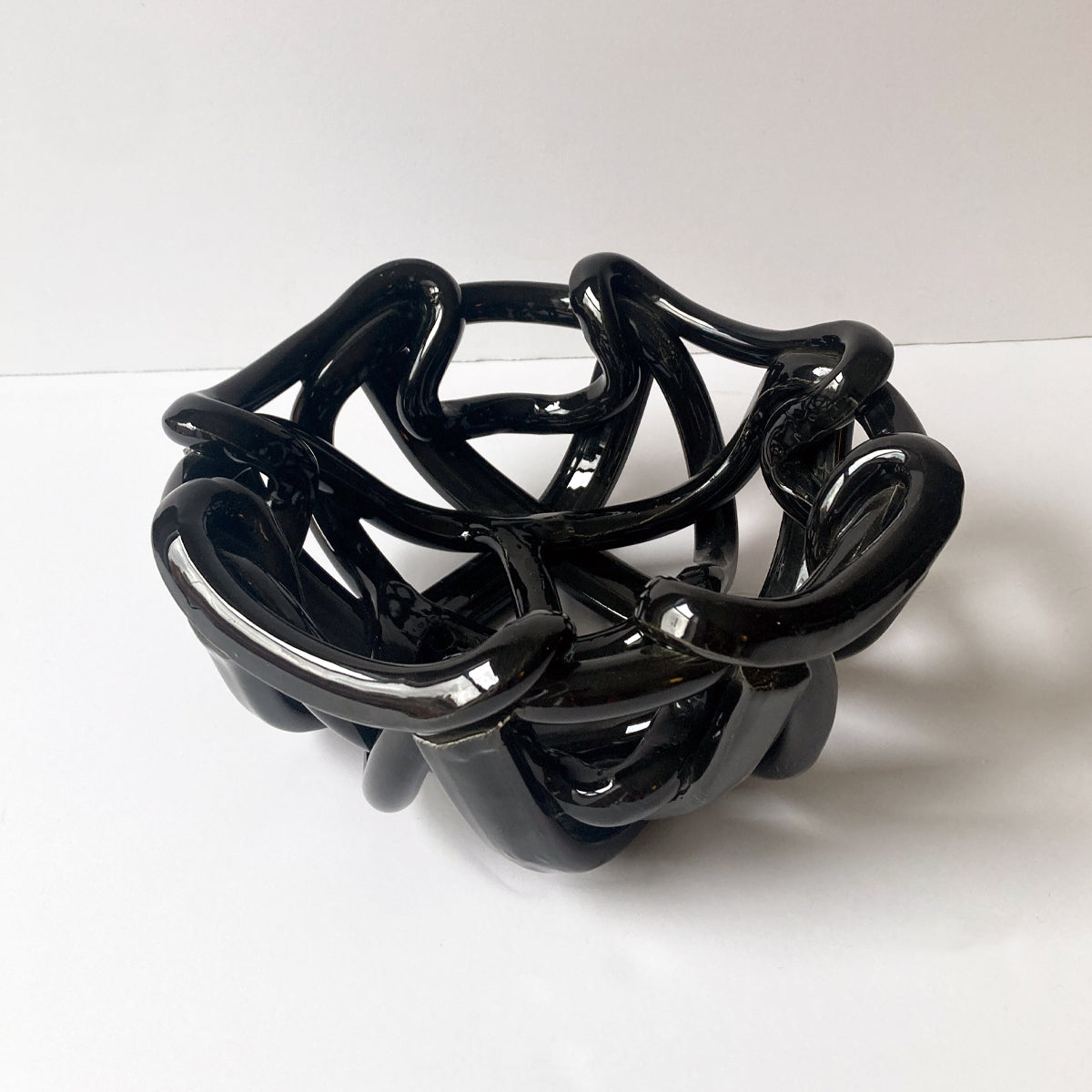 Postmodern Black Ceramic Braided Woven Abstract Centerpiece Bowl