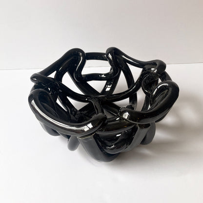 Postmodern Black Ceramic Braided Woven Abstract Centerpiece Bowl