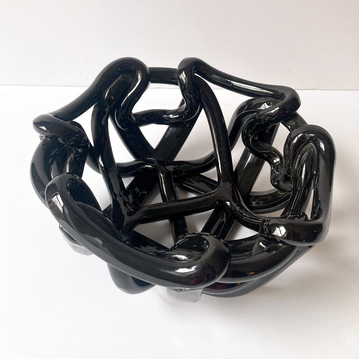 Postmodern Black Ceramic Braided Woven Abstract Centerpiece Bowl