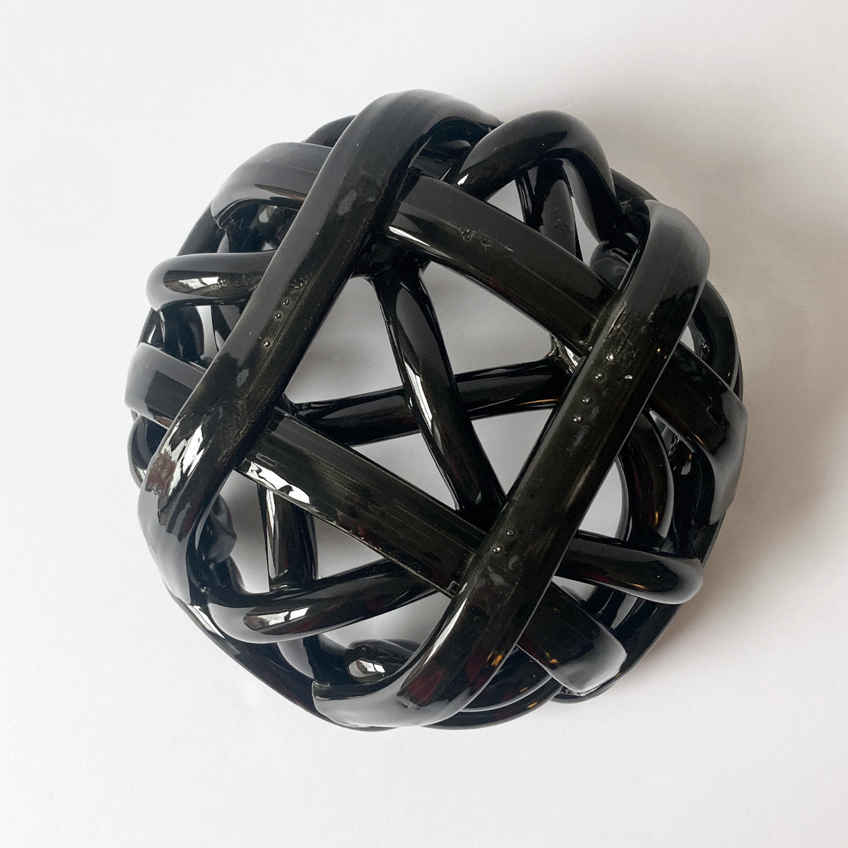Postmodern Black Ceramic Braided Woven Abstract Centerpiece Bowl