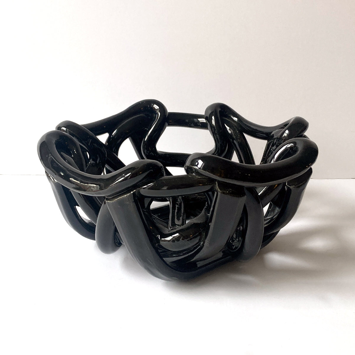 Postmodern Black Ceramic Braided Woven Abstract Centerpiece Bowl