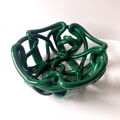 Postmodern Green Ceramic Braided Woven Abstract Centerpiece Bowl