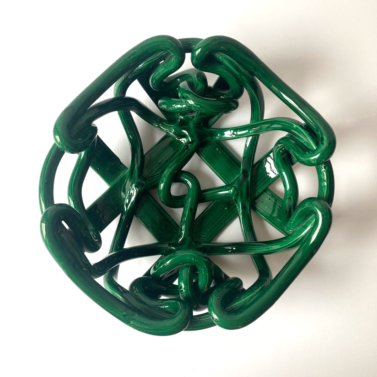 Postmodern Green Ceramic Braided Woven Abstract Centerpiece Bowl