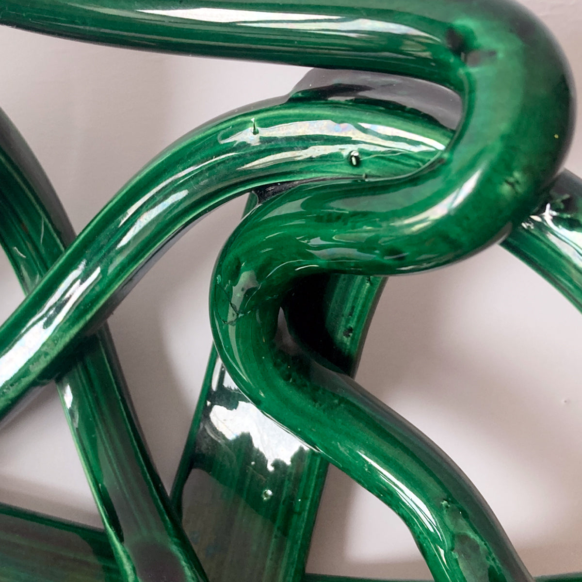 Postmodern Green Ceramic Braided Woven Abstract Centerpiece Bowl