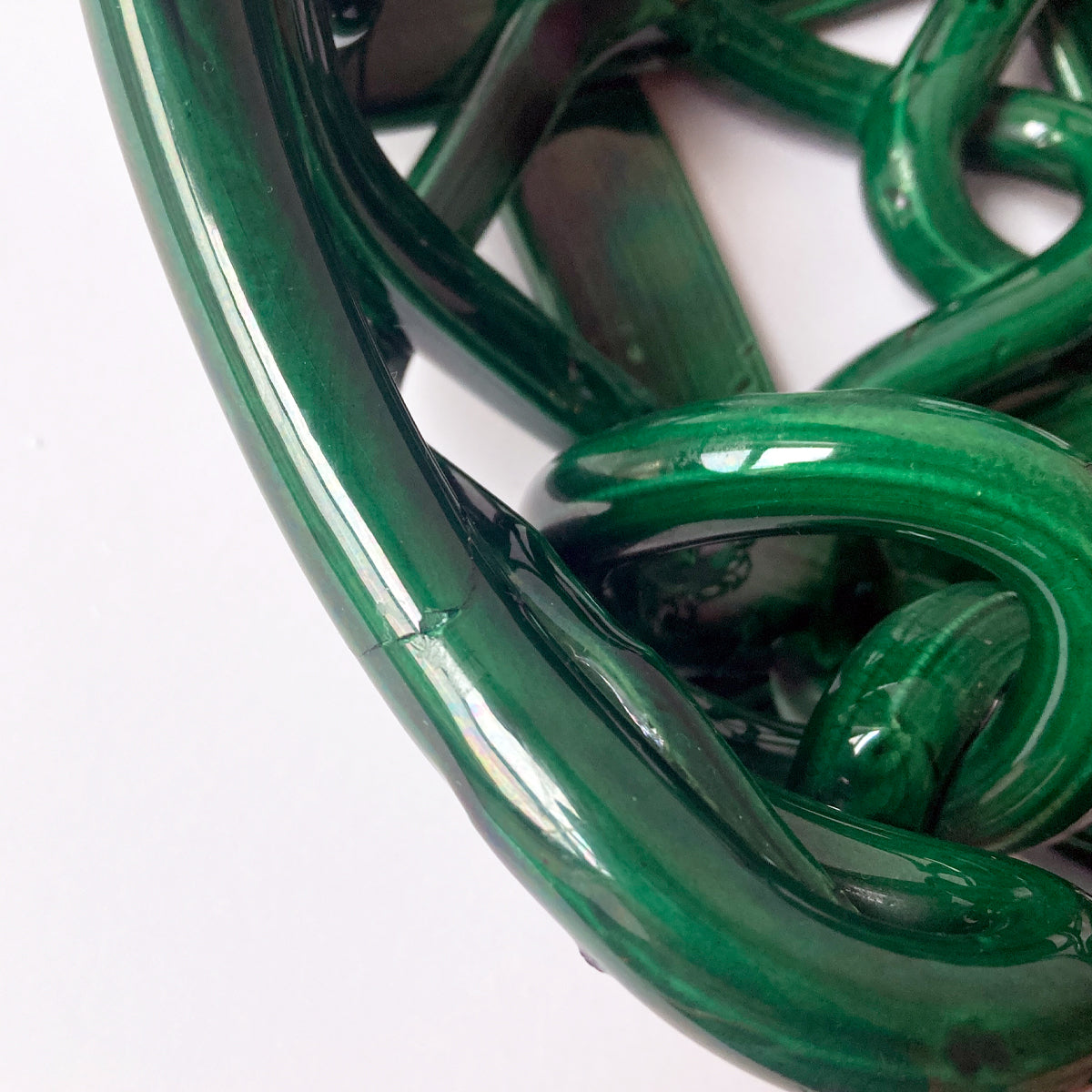 Postmodern Green Ceramic Braided Woven Abstract Centerpiece Bowl