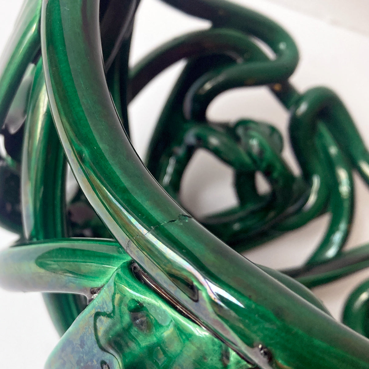 Postmodern Green Ceramic Braided Woven Abstract Centerpiece Bowl