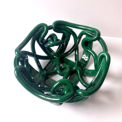 Postmodern Green Ceramic Braided Woven Abstract Centerpiece Bowl