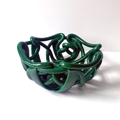 Postmodern Green Ceramic Braided Woven Abstract Centerpiece Bowl