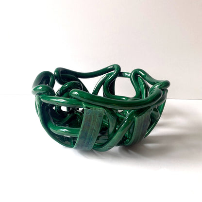 Postmodern Green Ceramic Braided Woven Abstract Centerpiece Bowl