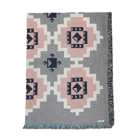 Gray and pink geometric throw blanket