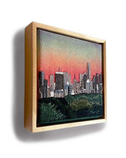 Overlooking Central Park, Hand Dyed and Embroidered Canvas, 6 x 6 inches