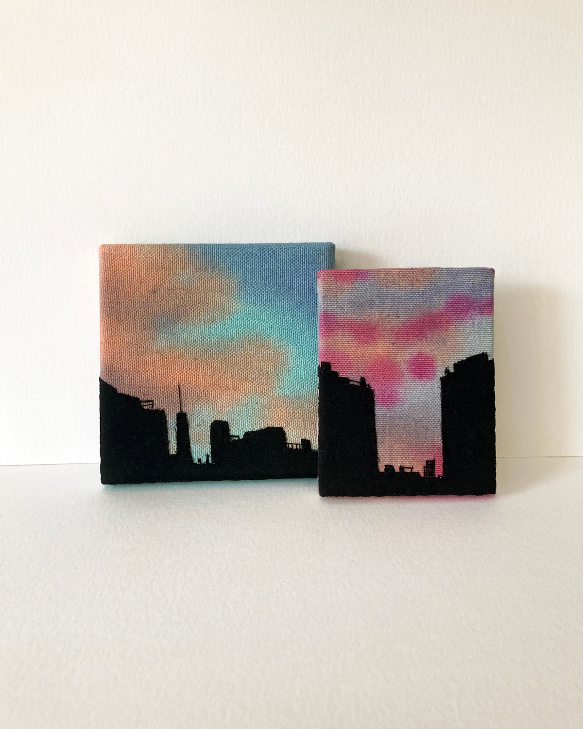 PRE-ORDER Sunset Silhouette, Hand Dyed and Embroidered Canvas, 2.75 x 3.5 inches