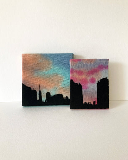 PRE-ORDER Sunset Silhouette, Hand Dyed and Embroidered Canvas, 2.75 x 3.5 inches