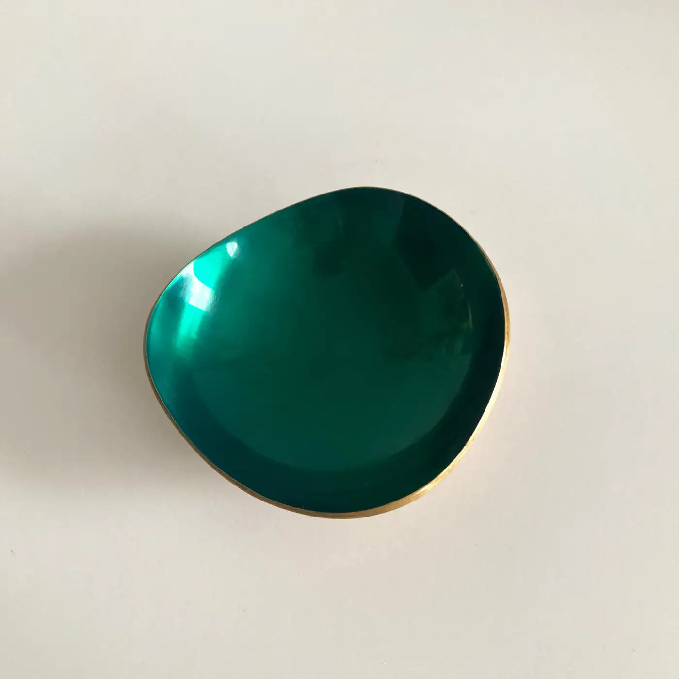 Midcentury Petite Green Enameled Brass Bowl